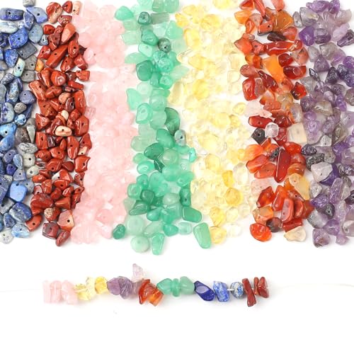 HERZONE ca.430pcs 7 chakra Edelstein Perlen Naturstein Perlen Edelsteine zum Auffädeln für DIY Armband Halskette Schmuckherstellung (7 Chakra) von HERZONE