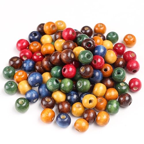 HERZONE ca.600pcs bunte Holzperlen 10mm runde Holz Perlen zum Auffädeln für DIY Schmuck Herstellung (color 10mm) von HERZONE