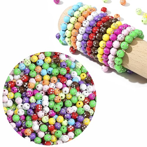 HERZONE ca.690pcs bunte Perlen 8mm Bastelnperlen zum Auffädeln, Glasperlen für DIY Schmuckherstellung Armbänder Halskette Handwerk (B-bunt) von HERZONE