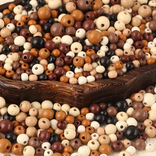 HERZONE ca.1200pcs vintage holzperlen runde 6mm 8mm 10mm Holz Perlen zum Auffädeln für DIY Schmuck Herstellung (dunkel-mix) von HERZONE