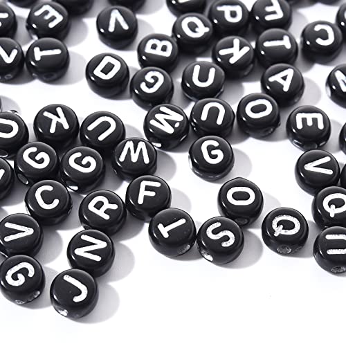 HERZWILD 1000pcs rund buchstabenperlen schwarz buchstaben 4 * 7mm perlen bastelnperlen Buchstaben A-Z perlen (weiss schwarz) von HERZWILD