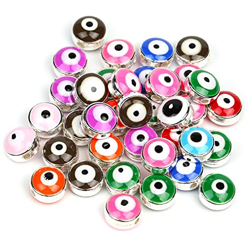 HERZWILD 100pcs Evil Eye Perlen zum Auffädeln Augen perlen bunt DIY-Schmuck für Armbänder Halskette Schmuck herstellen Für DIY Schmuckherstellung (E-silver) von HERZWILD