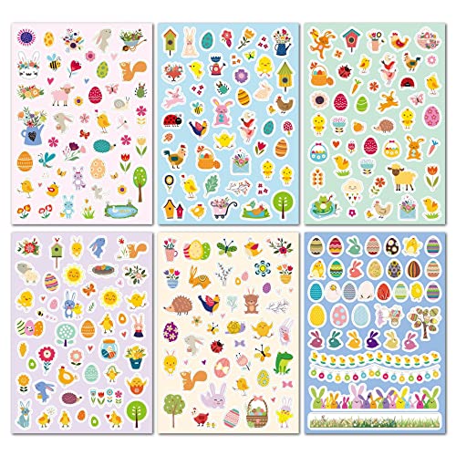 HERZWILD 12 Blätter Oster Sticker, Pack of 540 StickersFenstersticker Ostern, Osterhasen Ostereier Ostern Selbstklebende Aufkleber, DIY Osterdeko Aufkleber, für Osterdeko oder Geschenk von HERZWILD