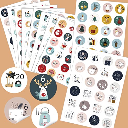 HERZWILD Adventskalender Zahlen Aufkleber 10 sets weihnachten Sticker Weihnachtsmotive selbstklebend Adventszahlen 1-24 zum Basteln und Dekorieren (10sets) von HERZWILD