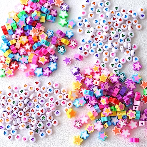 HERZWILD Bunte Fünfeckiger Stern Perlen zum Auffädeln 300pcs Polymer Clay Beads Weiche Topfperlen mit runden Herzperlen Sternperlen für Schmuck Basteln(five-pointed star) von HERZWILD