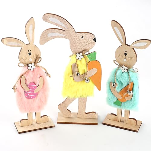 HERZWILD Ostern Hase Aufsteller Osterhase Deko aus Holz Osterdeko Holz Hase Deko Aufsteller für Ostern,Osterdekoration Garten Osterhasen Deko Holz (A -3pcs) von HERZWILD