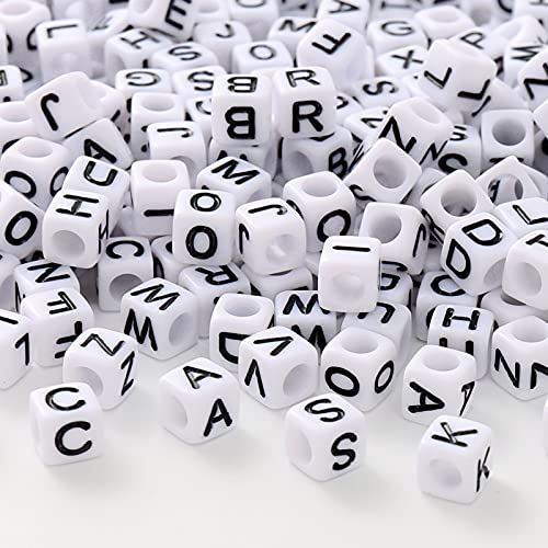 HERZWILD buchstabenperlen zum auffädeln ca.1000pcs 6x6mm buchstaben perlen viereckig bastelnperlen Buchstaben A-Z perlen für Schmuck Basteln (black-white 6x6mm) von HERZWILD