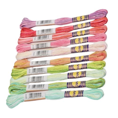 HESHUWEN Stickgarn 10 Variegated Colors Set Gassed Mercerized Cotton Embroidery Floss 8.7 Yards Variation Cross Stitch Thread Stickgarn Set(Spring Blossom 10) von HESHUWEN