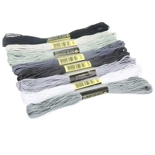 HESHUWEN Stickgarn 8 Teile/los 7,5 m Seide Linie Baumwolle Kreuz Stich Gewinde Nähen Stränge Stickerei Gewinde Floss Kit Stricken Nähen Zubehör Stickgarn Set(Gray Serise) von HESHUWEN