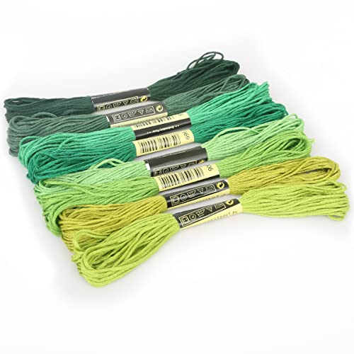 HESHUWEN Stickgarn 8Pcs Multicolor Anchor Similar Thread Cross Stitch Cotton Sewing Skeins Embroidery Thread Floss Kit DIY Sewing Tools Craft Stickgarn Set(Green) von HESHUWEN