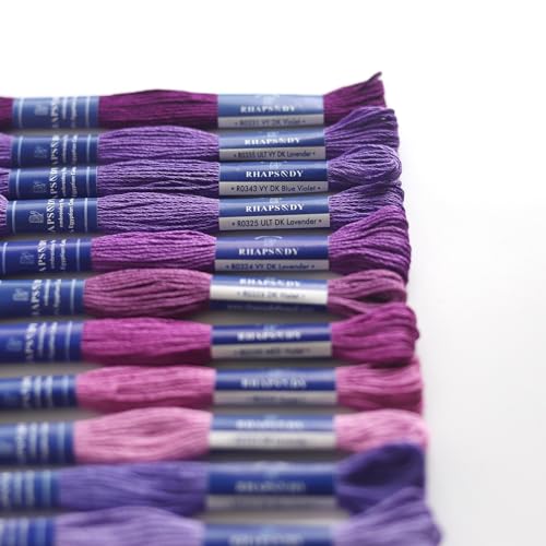 HESHUWEN Stickgarn Cotton Embroidery Floss 12 Colors Box Double Mercerized Cross Stitch Thread 8 Meter Long Skein Stickgarn Set(Purples 323) von HESHUWEN