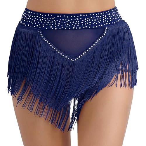 HESHUYAN Bauchtanz HüFttuch Damen Ballett-Tanzkostüm mit Quaste, sexy Bauchtanz-Hose, hochelastisch, durchsichtig, Netzstoff, Slips, Unterwäsche, Tanzbekleidung Bauchtanz KostüM Damen(Blue,L) von HESHUYAN