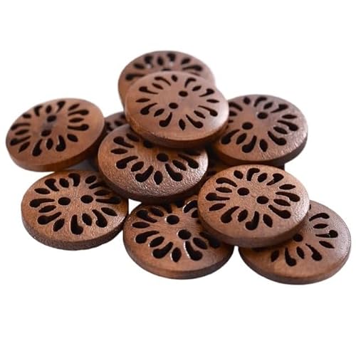 HESHUYAN KnöPfe 18mm 30 Stücke Hohle Chrysanthemenform Holzknöpfe Niedliche runde dunkelbraune Musterknöpfe for Kleidung DIY Bekleidungszubehör Buttons(A,18mm 30Pcs) von HESHUYAN