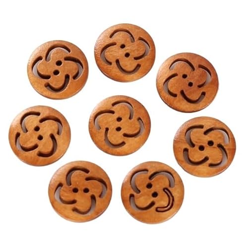 HESHUYAN KnöPfe 18mm 30 Stücke Hohle Chrysanthemenform Holzknöpfe Niedliche runde dunkelbraune Musterknöpfe for Kleidung DIY Bekleidungszubehör Buttons(B,18mm 30Pcs) von HESHUYAN