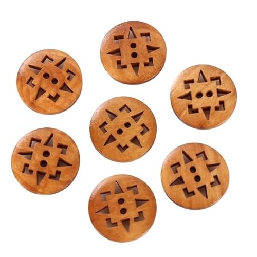 HESHUYAN KnöPfe 18mm 30 Stücke Hohle Chrysanthemenform Holzknöpfe Niedliche runde dunkelbraune Musterknöpfe for Kleidung DIY Bekleidungszubehör Buttons(C,18mm 30Pcs) von HESHUYAN