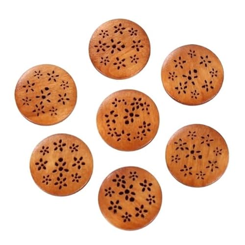 HESHUYAN KnöPfe 18mm 30 Stücke Hohle Chrysanthemenform Holzknöpfe Niedliche runde dunkelbraune Musterknöpfe for Kleidung DIY Bekleidungszubehör Buttons(D,18mm 30Pcs) von HESHUYAN