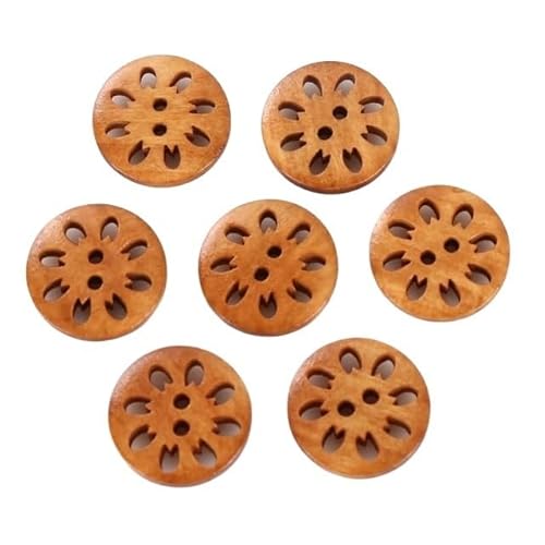 HESHUYAN KnöPfe 18mm 30 Stücke Hohle Chrysanthemenform Holzknöpfe Niedliche runde dunkelbraune Musterknöpfe for Kleidung DIY Bekleidungszubehör Buttons(E,18mm 30Pcs) von HESHUYAN