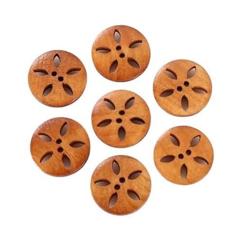 HESHUYAN KnöPfe 18mm 30 Stücke Hohle Chrysanthemenform Holzknöpfe Niedliche runde dunkelbraune Musterknöpfe for Kleidung DIY Bekleidungszubehör Buttons(F,18mm 30Pcs) von HESHUYAN