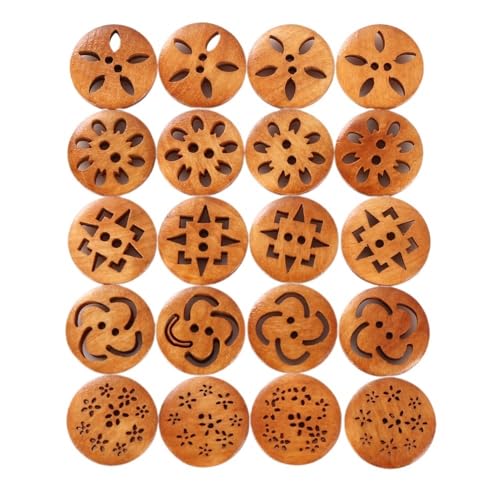 HESHUYAN KnöPfe 18mm 30 Stücke Hohle Chrysanthemenform Holzknöpfe Niedliche runde dunkelbraune Musterknöpfe for Kleidung DIY Bekleidungszubehör Buttons(Random Mixing,18mm 30Pcs) von HESHUYAN