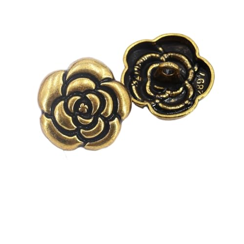 HESHUYAN KnöPfe Metallknopf Blumen Gold Farbe Glasur Pullover Mantel Dekoration Knöpfe Zubehör DIY 10St Buttons(Gold Black JS-0591,20mm) von HESHUYAN