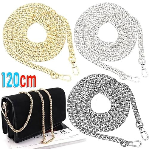 HESHUYAN Taschenkette 120 cm Metall-Aluminium-Taschenkette, Ersatzteile, Zubehör for handgewebte Schultertaschen, DIY, handgefertigte abnehmbare Träger Kette FüR Tasche(Gold) von HESHUYAN