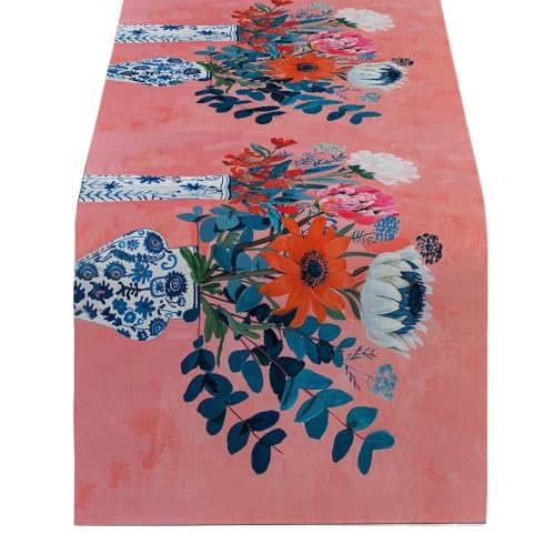 HESHUYAN Tischläufer Modern Blumenvase Gouache Tischläufer Home Hochzeit Mittelstücke Dekoration Party Tischläufer Esszimmer Langes Tuch Tischdeko Esstisch(1,120-33cm 47-13inch) von HESHUYAN