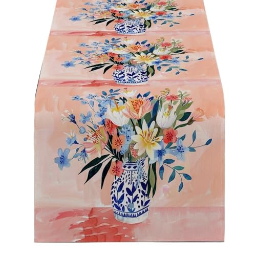 HESHUYAN Tischläufer Modern Blumenvase Gouache Tischläufer Home Hochzeit Mittelstücke Dekoration Party Tischläufer Esszimmer Langes Tuch Tischdeko Esstisch(3,120-33cm 47-13inch) von HESHUYAN