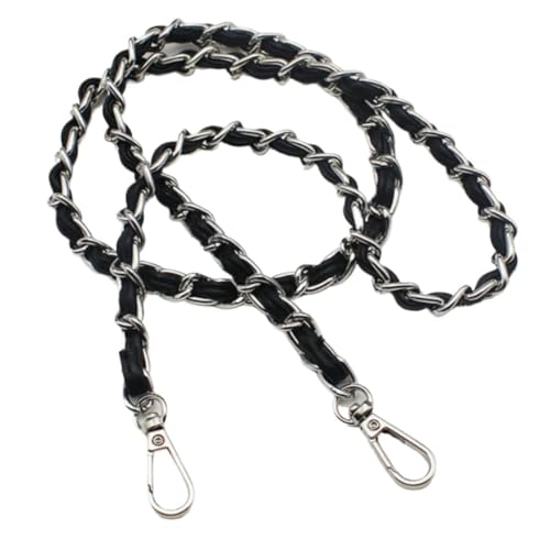 Taschenkette 118 cm Geldbörsenkette, Riemen for Umhängetaschen, Ersatzketten for Handtaschen, Leder-Umhängetaschen, Kettenriemen, DIY-Taschenteil for Frauen und Mädchen Kette FüR Tasche(Silver-Black) von HESHUYAN