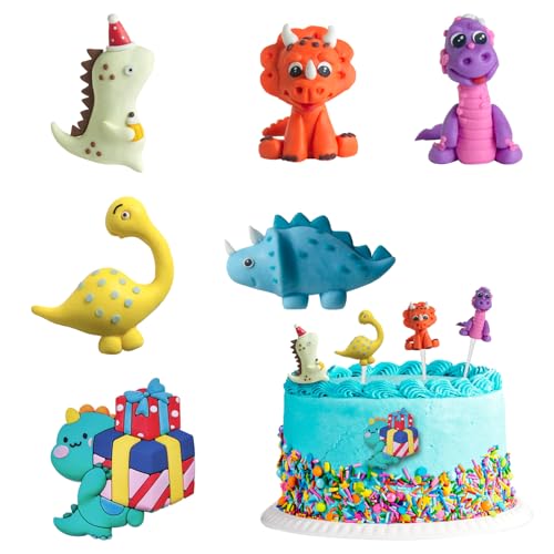 HESUSUSI Dino Tortendeko, 6 Stück Dino Kuchen Deko Dinosaurier Kuchenaufsatz Geburtstag Cake Topper Dinosaurier Geburtstag Kuchen Dekoration Für Mädchen Jungen Dinosaurier Thema Party Dekoration von HESUSUSI