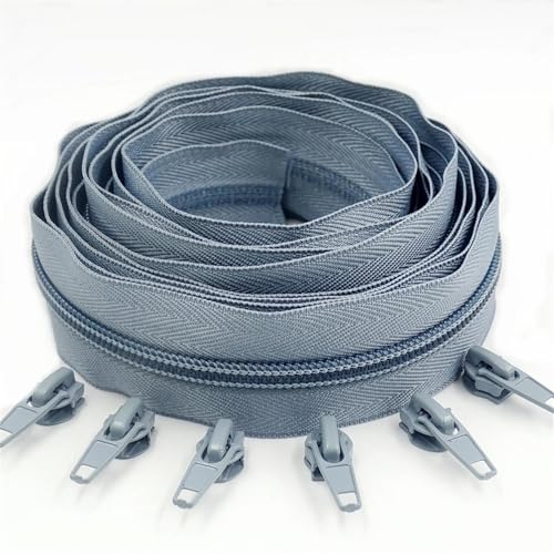 HEUchuan Unsichtbarer Reissverschluss 1/2/3/5/10 Meter Lange Nylon-Reißverschlussrollen mit automatisch verriegelndem Reißverschlussschieber for Schneidernähen(Gray,5 Meter 10 Slider) von HEUchuan