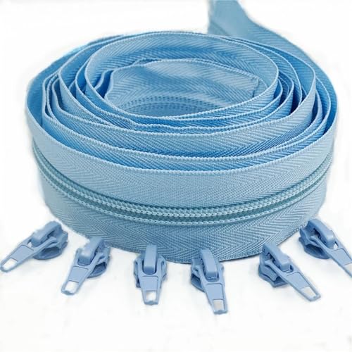 HEUchuan Unsichtbarer Reissverschluss 1/2/3/5/10 Meter Lange Nylon-Reißverschlussrollen mit automatisch verriegelndem Reißverschlussschieber for Schneidernähen(Light Blue,5 Meter 10 Slider) von HEUchuan