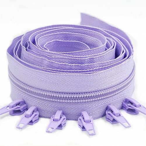 HEUchuan Unsichtbarer Reissverschluss 1/2/3/5/10 Meter Lange Nylon-Reißverschlussrollen mit automatisch verriegelndem Reißverschlussschieber for Schneidernähen(Light Purple,10 Meter 20 Slider) von HEUchuan