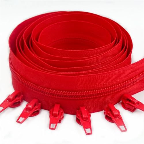 HEUchuan Unsichtbarer Reissverschluss 1/2/3/5/10 Meter Lange Nylon-Reißverschlussrollen mit automatisch verriegelndem Reißverschlussschieber for Schneidernähen(Red,5 Meter 10 Slider) von HEUchuan