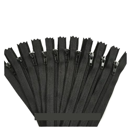 HEUchuan Unsichtbarer Reissverschluss 10 Stück 3 Zoll - 24 Zoll (7,5 cm - 60 cm) Nylon-Spiralreißverschlüsse for Schneider, Nähen, Basteln, Nylon-Reißverschlüsse(Black,45CM_10PCS) von HEUchuan