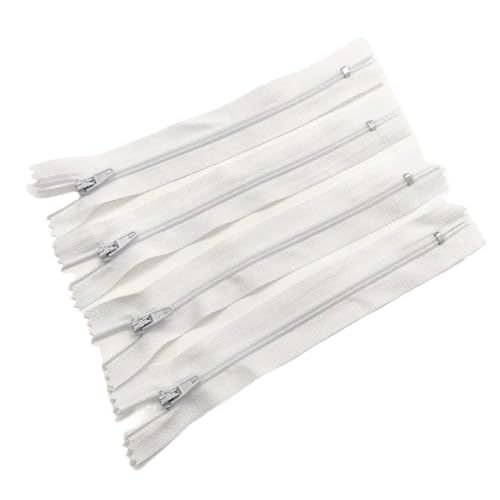 HEUchuan Unsichtbarer Reissverschluss 10 Stück 7,5 cm – 60 cm (3 – 24 Zoll) geschlossener Nylon-Spulenreißverschluss, geeignet for Kleidungsreißverschlüsse for Nähen(White,45cm) von HEUchuan