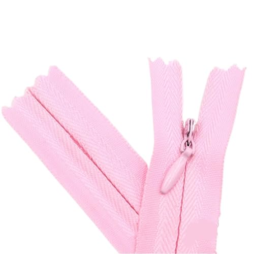 HEUchuan Unsichtbarer Reissverschluss 10PCS Nylon Unsichtbare Reißverschlüsse Spule Zipper Schneider for Handwerk Nähen Tuch Zubehör(Pink,Total Length is 55cm) von HEUchuan