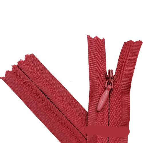 HEUchuan Unsichtbarer Reissverschluss 10PCS Nylon Unsichtbare Reißverschlüsse Spule Zipper Schneider for Handwerk Nähen Tuch Zubehör(Wine red,Total Length is 55cm) von HEUchuan