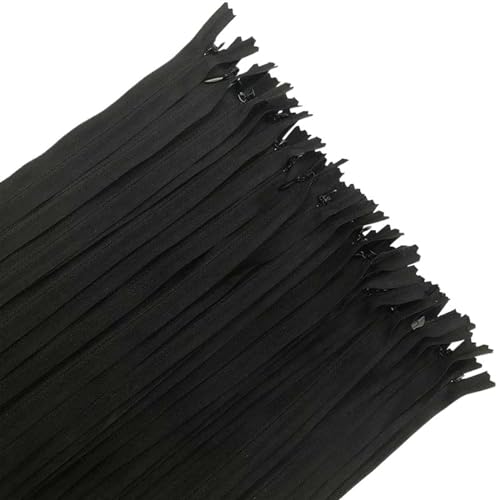 Unsichtbarer Reissverschluss 10 Stück unsichtbare Nylon-Reißverschlüsse, 15–60 cm (6–24 Zoll), schwarz-weiß, unsichtbarer Spiralreißverschluss for Schneider, Nähen, Basteln, Heimtextilien(Black,60cm) von HEUchuan