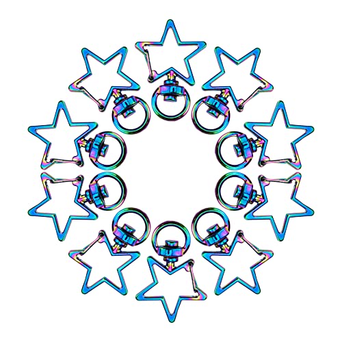 HEVSTIL 10 Stück regenbogenfarbene Karabiner-Drehverschlüsse, Sternform, Schlüsselanhänger, Drehverschlüsse, Schlüsselband, Karabinerhaken für Schmuckherstellung, Basteln, kreative Karabinerhaken von HEVSTIL