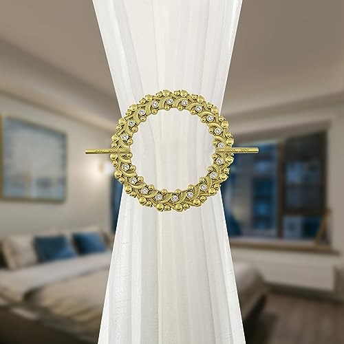 HEVSTIL 2 Stück Klassischer Stil Qualität Vorhang Raffhalter Gold Vorhang Raffhalter mit Stange Vorhang Ring Vorhang Raffhalter Vorhang Panel Raffhalter für Fensterdekoration von HEVSTIL