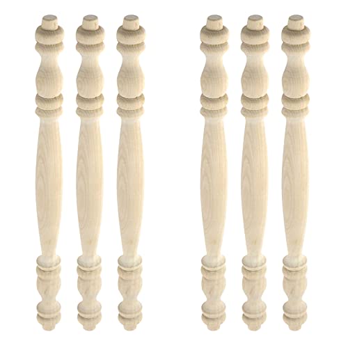 HEVSTIL 6 Stück 26,7 cm Holz-Baluster-Spindeln, dekorative Holzspindeln, unlackierter Baluster, unlackiertes Holz, natürliche Aussparung, Holzspindel für Möbel, Handwerk von HEVSTIL