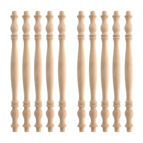 HEVSTIL Baluster-Spindeln aus Holz, dekorativ, unlackiert, unlackiert, natürliche Aussparungen, für Möbel, Handwerk, 27,9 cm, 10 Stück von HEVSTIL