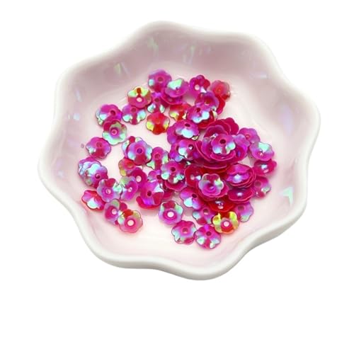 HEXHUASR 1200 Stück/Packung mit PVC-Pailletten in gemischter Blumenform, 6 mm, Glitzerkonfetti, Nagelkunst-Dekoration, Pailletten, DIY-Nähzubehör(AB Rose Red 10g) von HEXHUASR