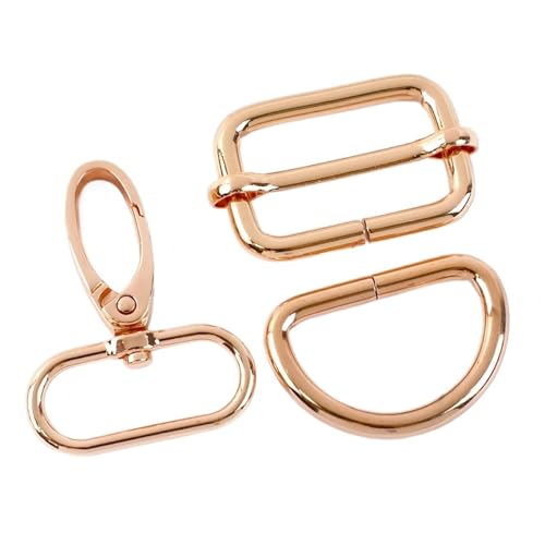 HEXHUASR 2/3Sets 16–38 mm Metall-D-Ring-Schnalle for Riemen, drehbarer Karabinerverschluss, dreischiebbare Haken, Taschenkarabiner, Kleiderbügel, DIY-Nähzubehör(Rosegold,32mm-2Sets) von HEXHUASR