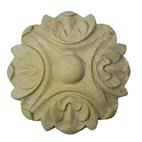 Holzgeschnitzte Applikation für Möbel, Holzgeschnitzte Onlay-Applikation, 1 Stück Retro Vintage Exquisite florale Holzschnitzerei Aufkleber Onlay-Applikation Dekorative Skulptur für Möbelschränke(8x8C von HEYDGBBZ