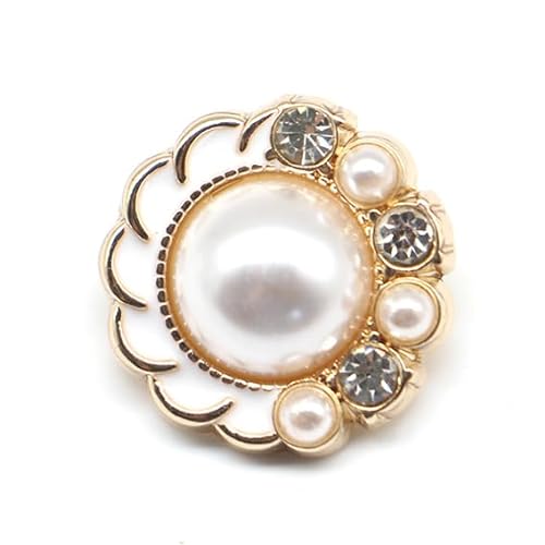 Metallknöpfe, Perlenknöpfe 10 Stück große runde barocke Perlenknöpfe aus Metall mit Strasssteinen for Nähen von Perlenknöpfen, Perlenschaftknöpfe(White,25.0 mm) von HEYDGBBZ