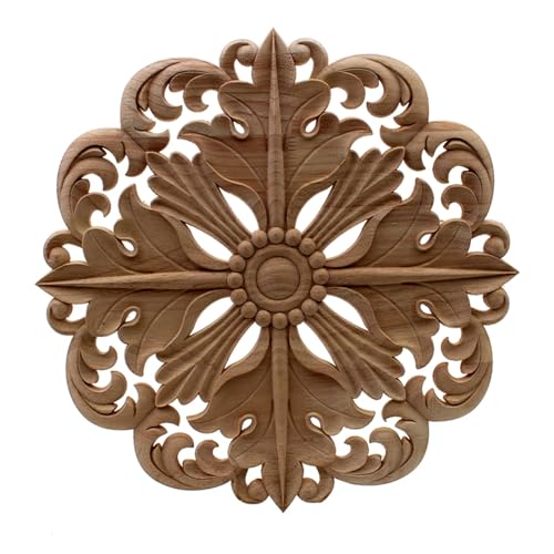 Wood Carved Applique for Furniture, Wood Carved Onlay Applique,Round Wooden Carvings Center Decal for Furniture Closet Door Cabinet Drawer Wall Dresser Wardrobe Decor(15cm/5.9inch) von HEYDGBBZ