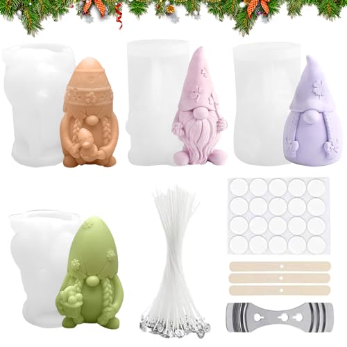 3D Silikonformen Wichtel,4 Stück Giessform Wichtel,Silikonform Wichtel Zum Gießen,Kerzen Silikonformen Weihnachten Set,für Die Herstellung Von Kerzen,Aromasteinen,Weihnachtsschmuck Dekoration von HEYIDAMAI