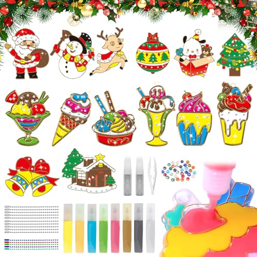 Diy-Kristallfarben-Kunst- und Bastelset,14 Stücke Diy Crystal Paint Arts And Crafts Set,Kristallfarben Bastelset Weihnachten,Kristallklebemalerei Weihnachtlich,Diy Kristall Malerei Set Weihnachten von HEYIDAMAI