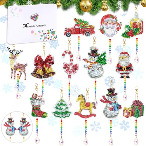 HEYIDAMAI Diamond Painting Kinder Weihnachten, 13 Set 5D Diamond Painting Weihnachten Anhänger, Diamond Painting Schlüsselanhänger Doppelseitige, DIY Kit Weihnachtsbaum Deko. von HEYIDAMAI